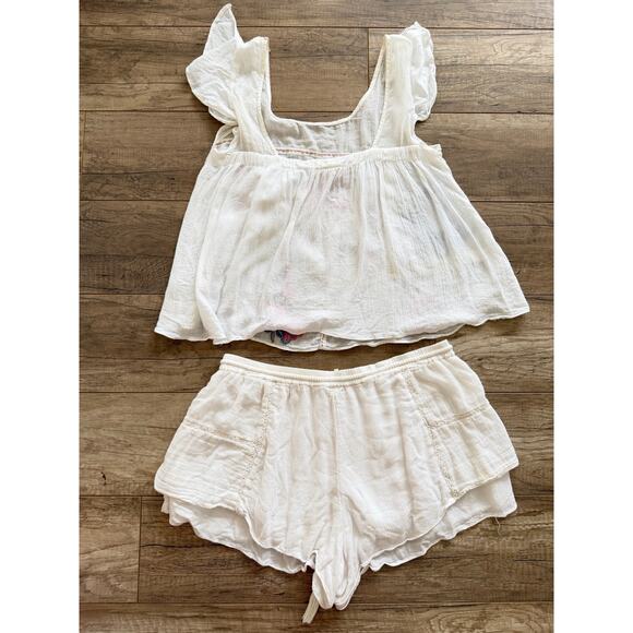 Anthropologie Rosalina Embroidered Sleep Top Bottom Set White XS M Floral Soft - Picture 5 of 9